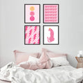 4pcs Aesthetic Hot Pink Wall Art for Teen Girls Room