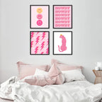 4pcs Aesthetic Hot Pink Wall Art for Teen Girls Room