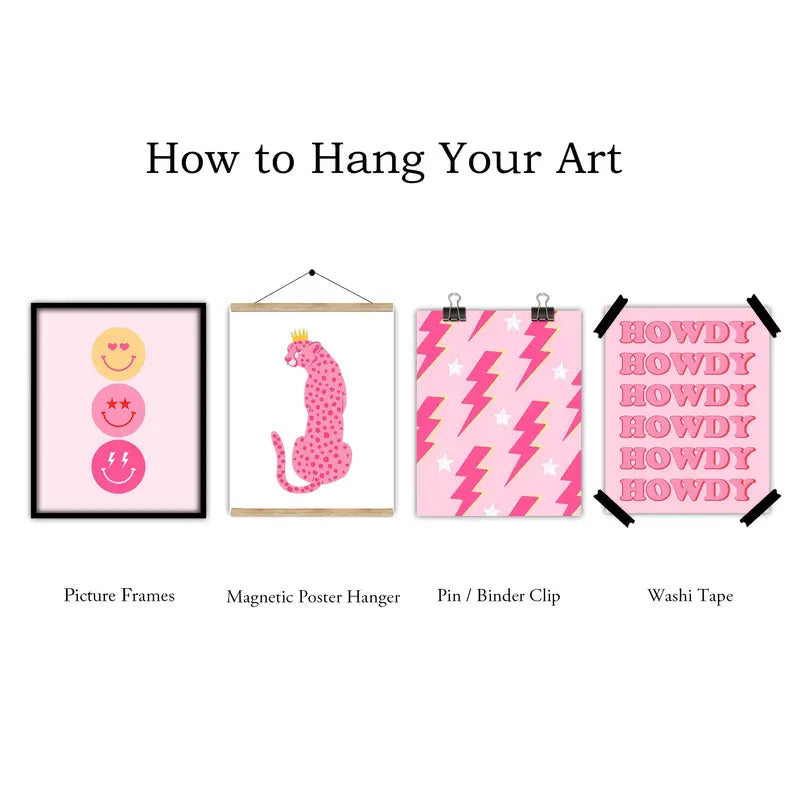 4pcs Aesthetic Hot Pink Wall Art for Teen Girls Room