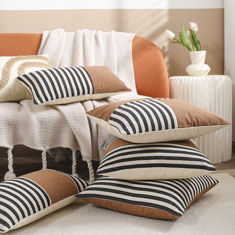 Modern Retro Striped PU Cushion Cover for Sofa/Bedroom