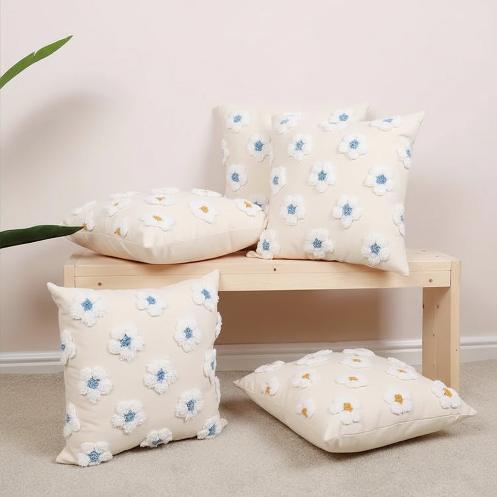 Flower Embroidered Throw Pillow