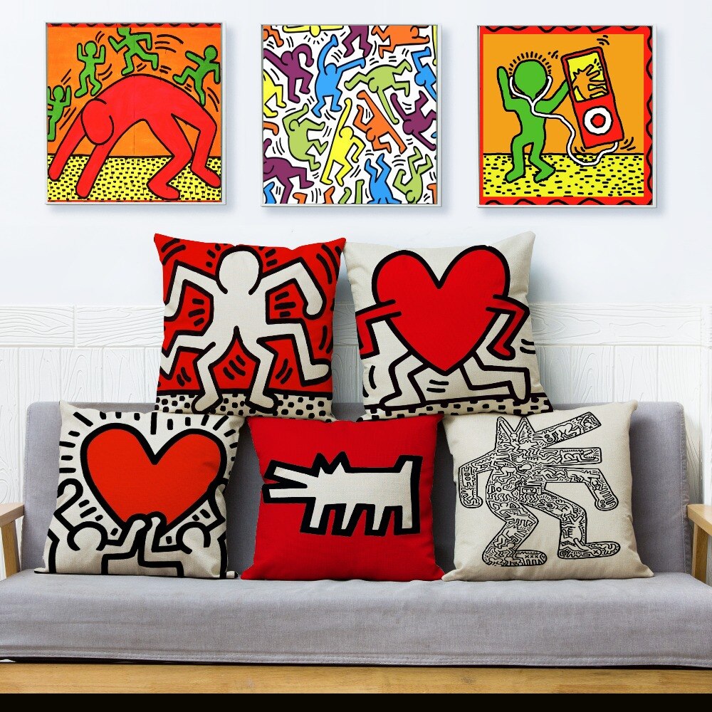 Keith Haring Modern Creative Nordic Cotton Pillow Cover