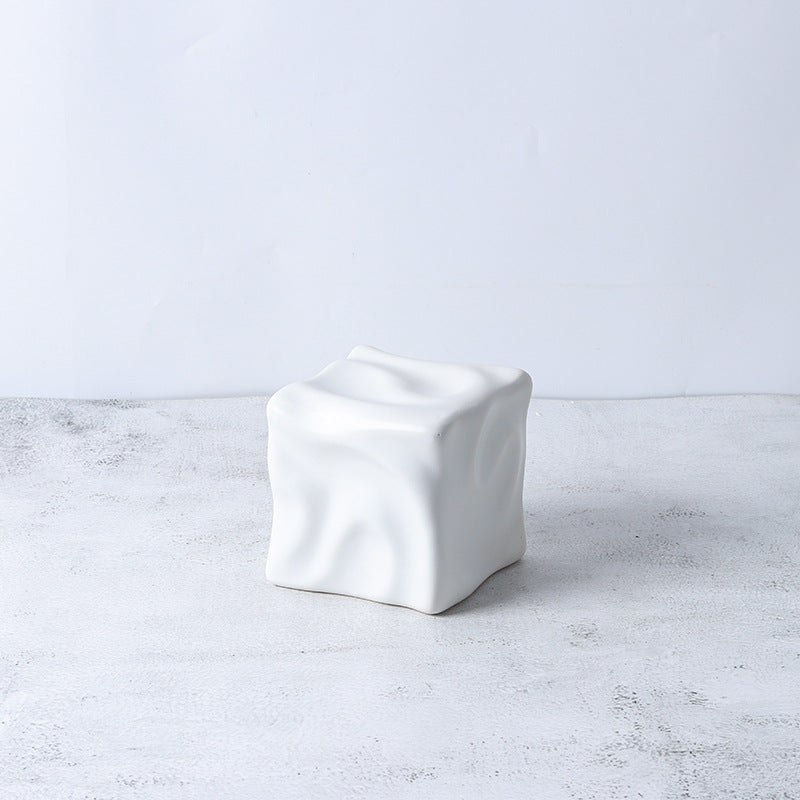 Modern French Luxury Square Pleated Ceramic Decor