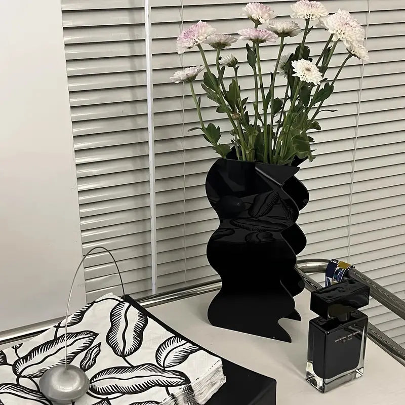 Modern Black Wave Acrylic Flower Vase for Home Decor