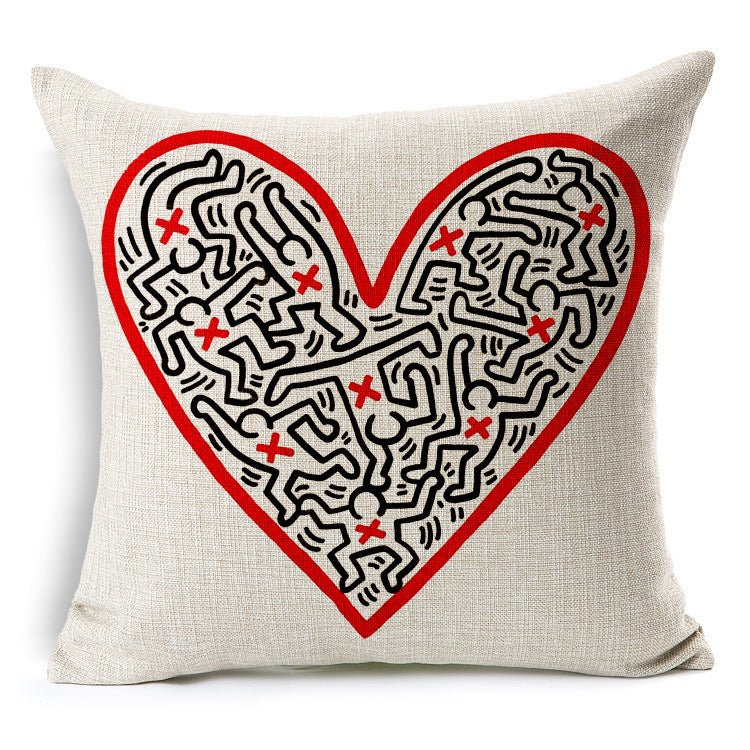 Keith Haring Modern Creative Nordic Cotton Pillow Cover