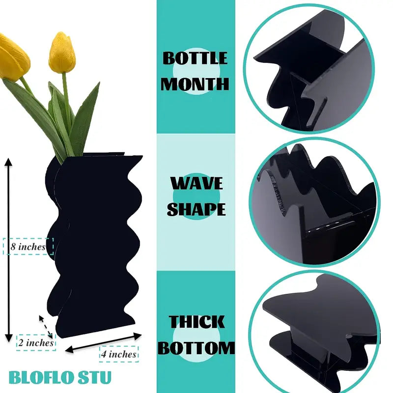 Modern Black Wave Acrylic Flower Vase for Home Decor