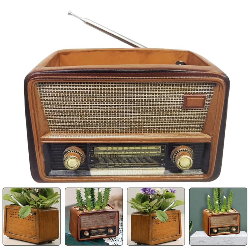 Creative Retro Radio Flower Pot Resin Craft Decor