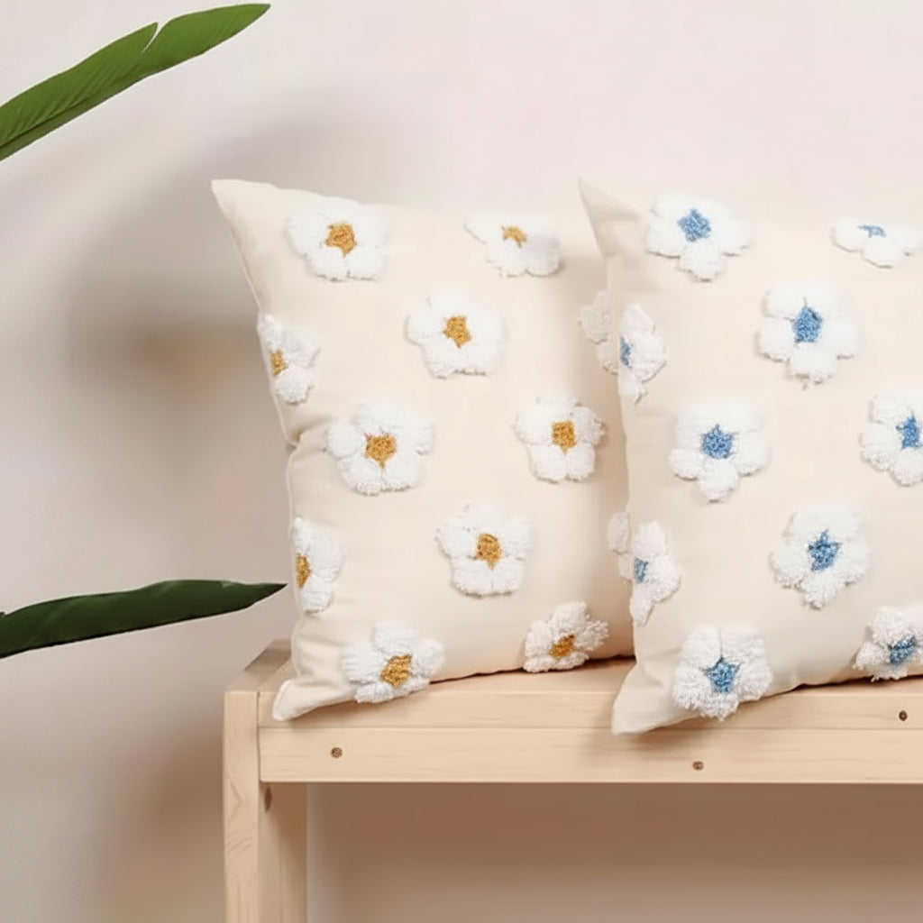 Flower Embroidered Throw Pillow