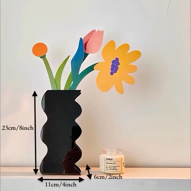 Modern Black Wave Acrylic Flower Vase for Home Decor