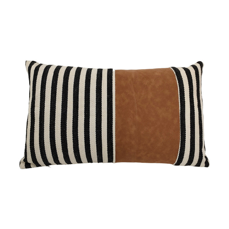 Modern Retro Striped PU Cushion Cover for Sofa/Bedroom