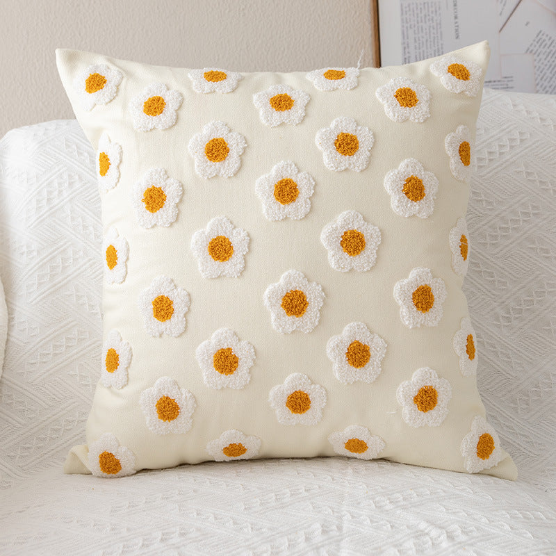 Flower Embroidered Throw Pillow