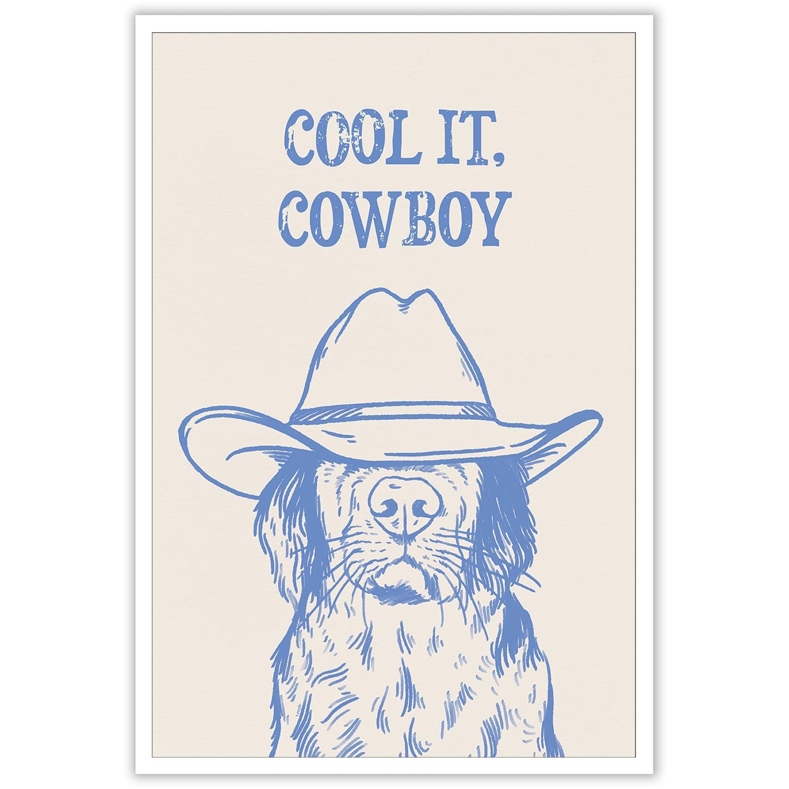 Cool It Cowboy Western Dog Poster Funny Trendy Labrador Wall Art Vintage Coastal Blue Posters Fun Cute Decor Funky Retro Quirky Minimal Animal Canvas Print for Office College Dorm Boys Room 16x24inch Unframed