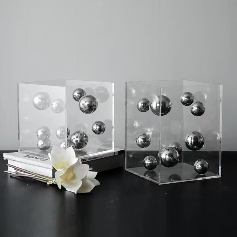 Modern Minimalist Square Acrylic Ball Decor Piece