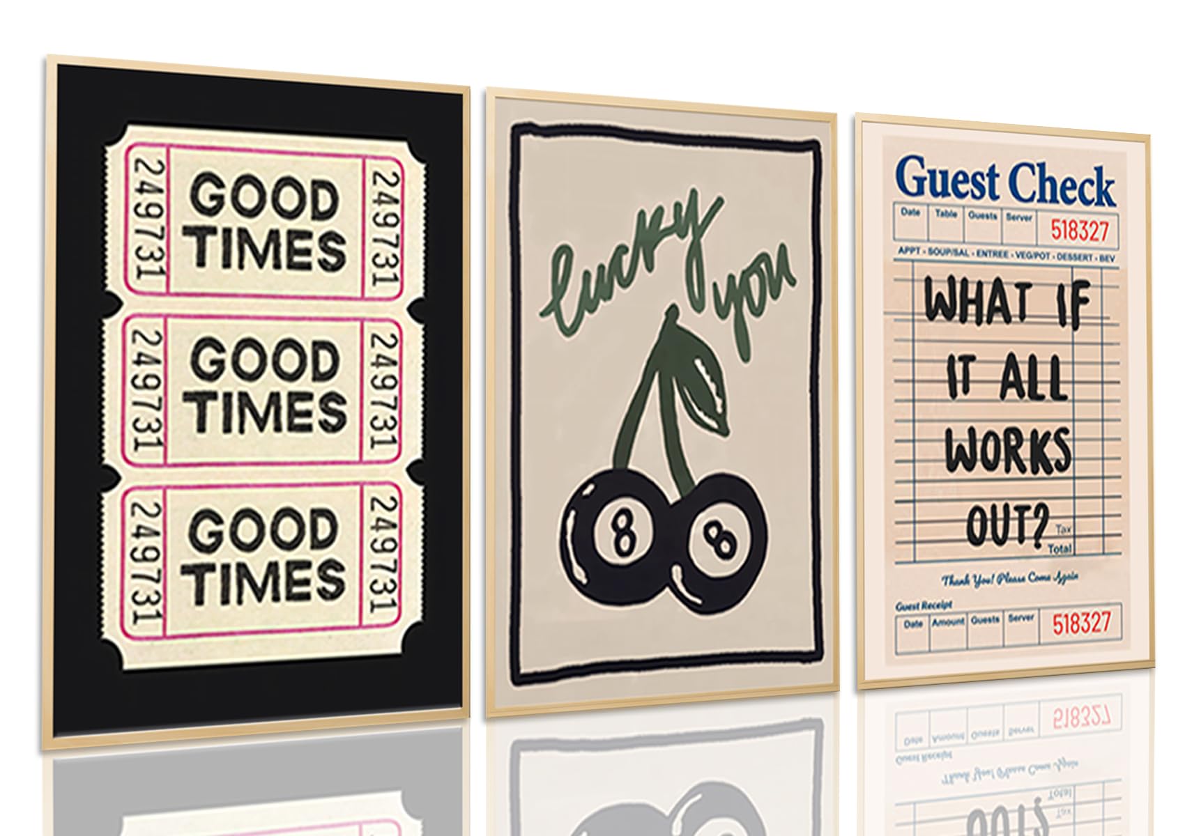Dytila What If It All Works Out Quote Wall Art Set of 3 Retro Good Times Trendy Pictures Wall Decor Lucky You Vintage Room Aesthetic Posters Prints for Bar Cart Apartment Decor Unframed 16x24 in