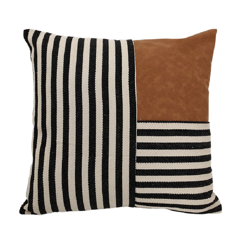 Modern Retro Striped PU Cushion Cover for Sofa/Bedroom