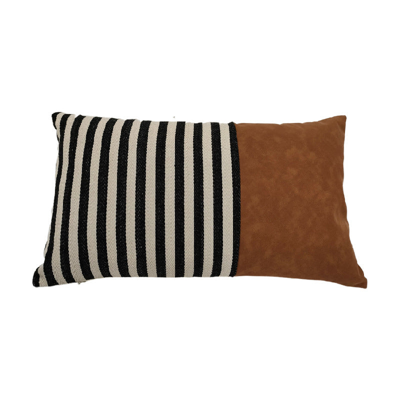 Modern Retro Striped PU Cushion Cover for Sofa/Bedroom