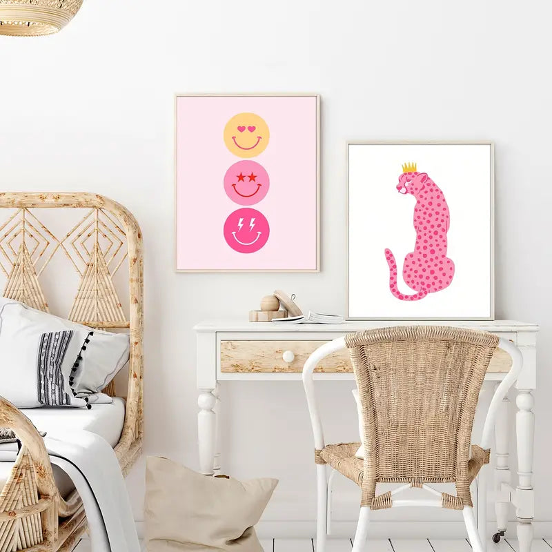 4pcs Aesthetic Hot Pink Wall Art for Teen Girls Room