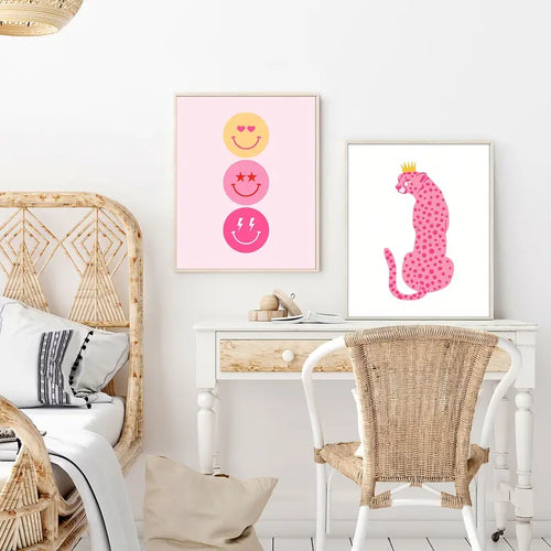4pcs Aesthetic Hot Pink Wall Art for Teen Girls Room