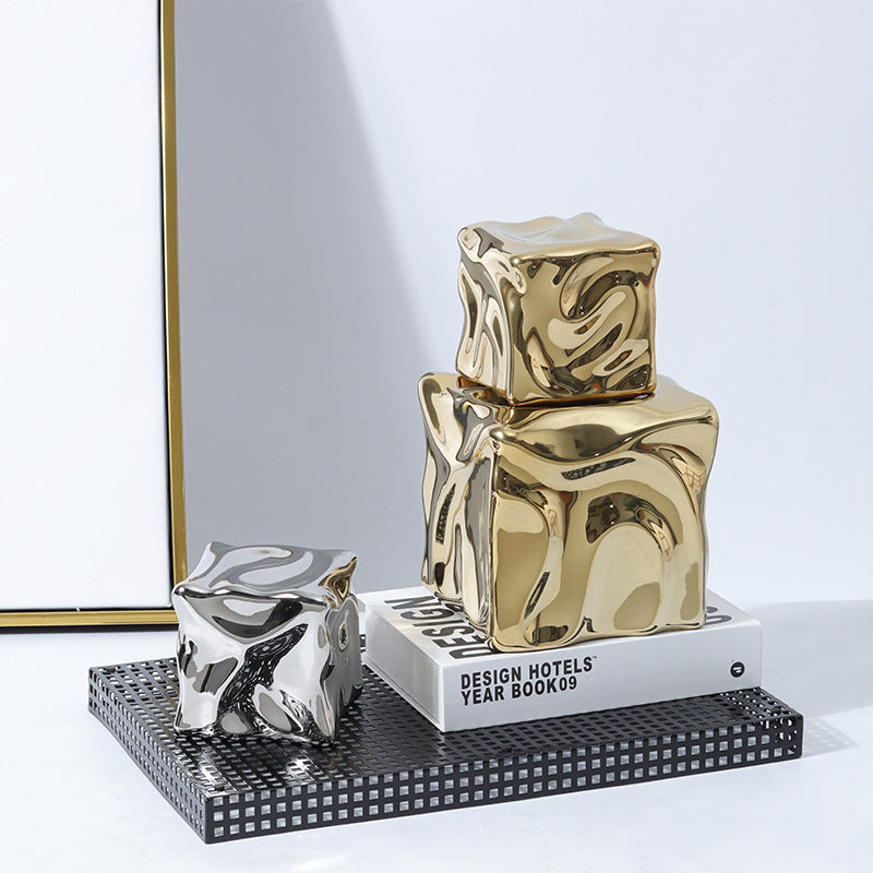 Modern French Luxury Square Pleated Ceramic Decor