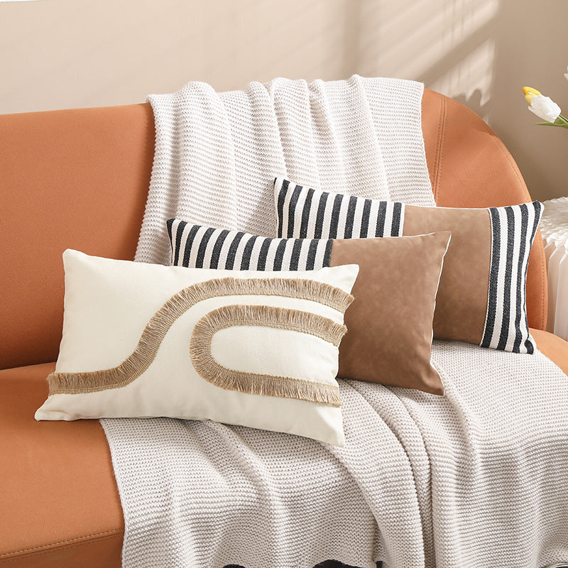 Modern Retro Striped PU Cushion Cover for Sofa/Bedroom