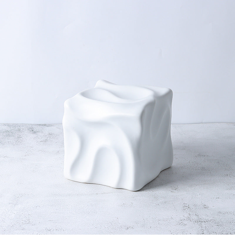 Modern French Luxury Square Pleated Ceramic Decor