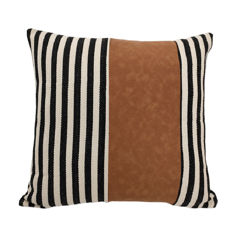 Modern Retro Striped PU Cushion Cover for Sofa/Bedroom