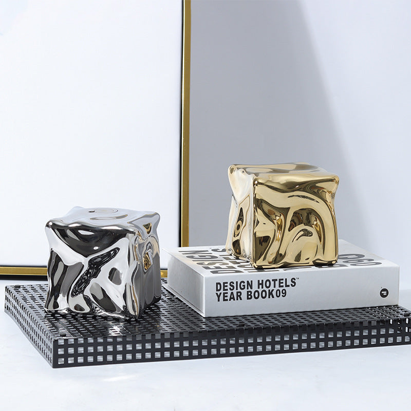 Modern French Luxury Square Pleated Ceramic Decor