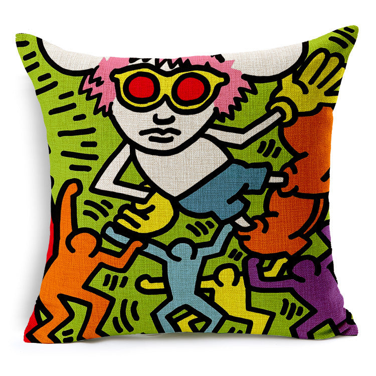Keith Haring Modern Creative Nordic Cotton Pillow Cover