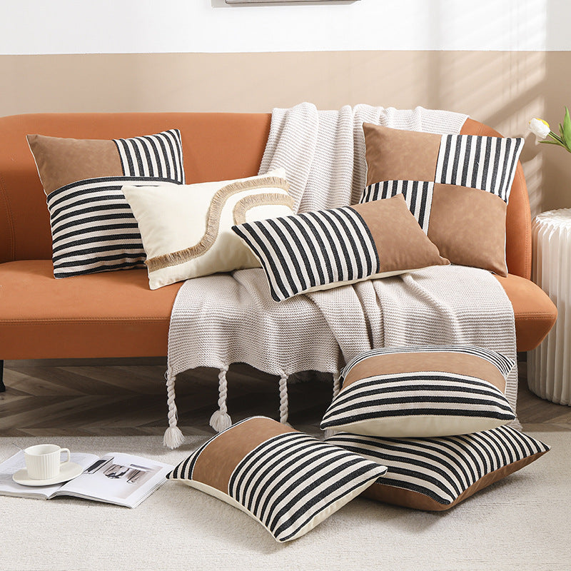 Modern Retro Striped PU Cushion Cover for Sofa/Bedroom