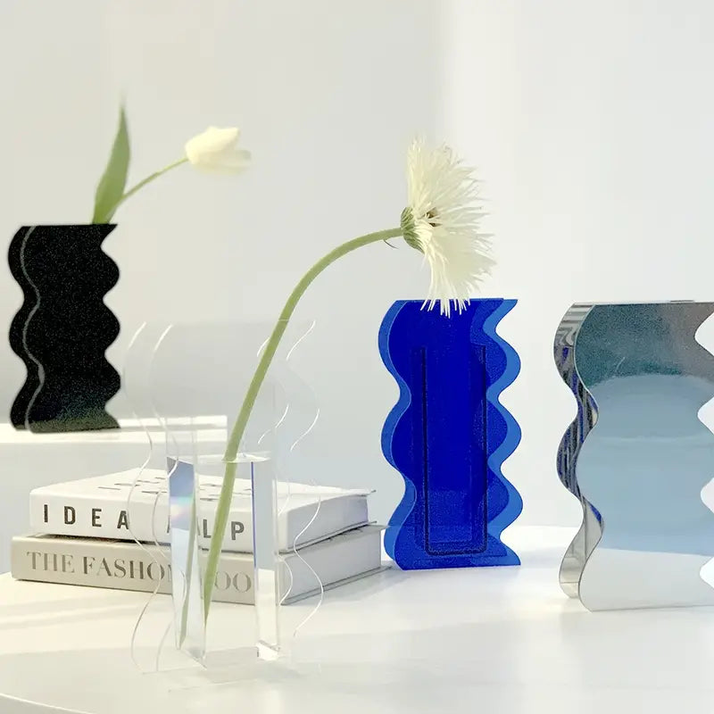 Modern Black Wave Acrylic Flower Vase for Home Decor