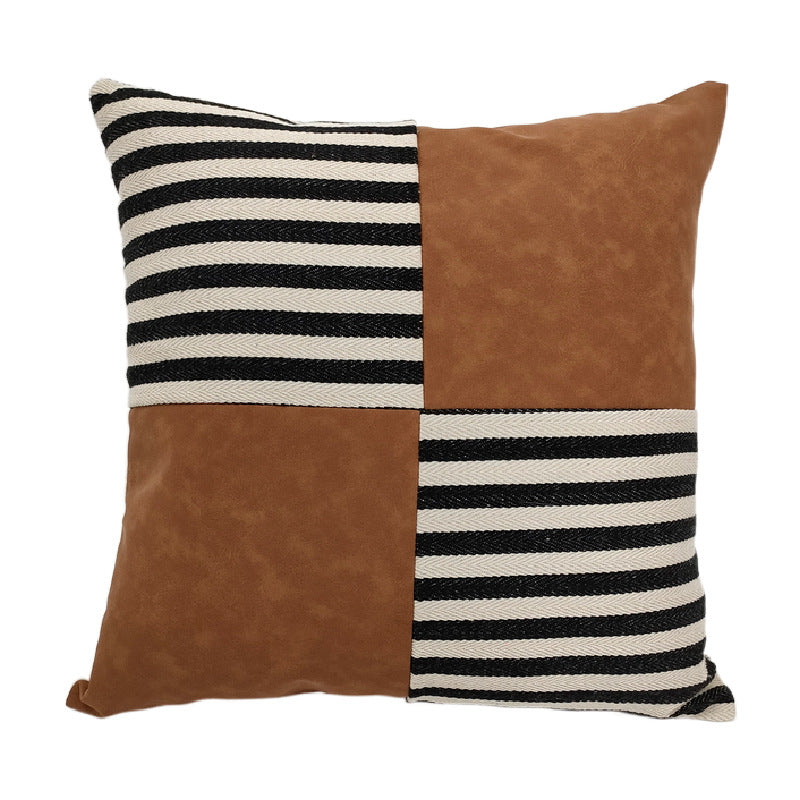 Modern Retro Striped PU Cushion Cover for Sofa/Bedroom